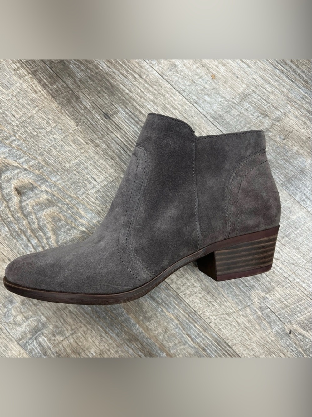 Lucky Brand Gray Suede Ankle Bootie with Low Block Heel